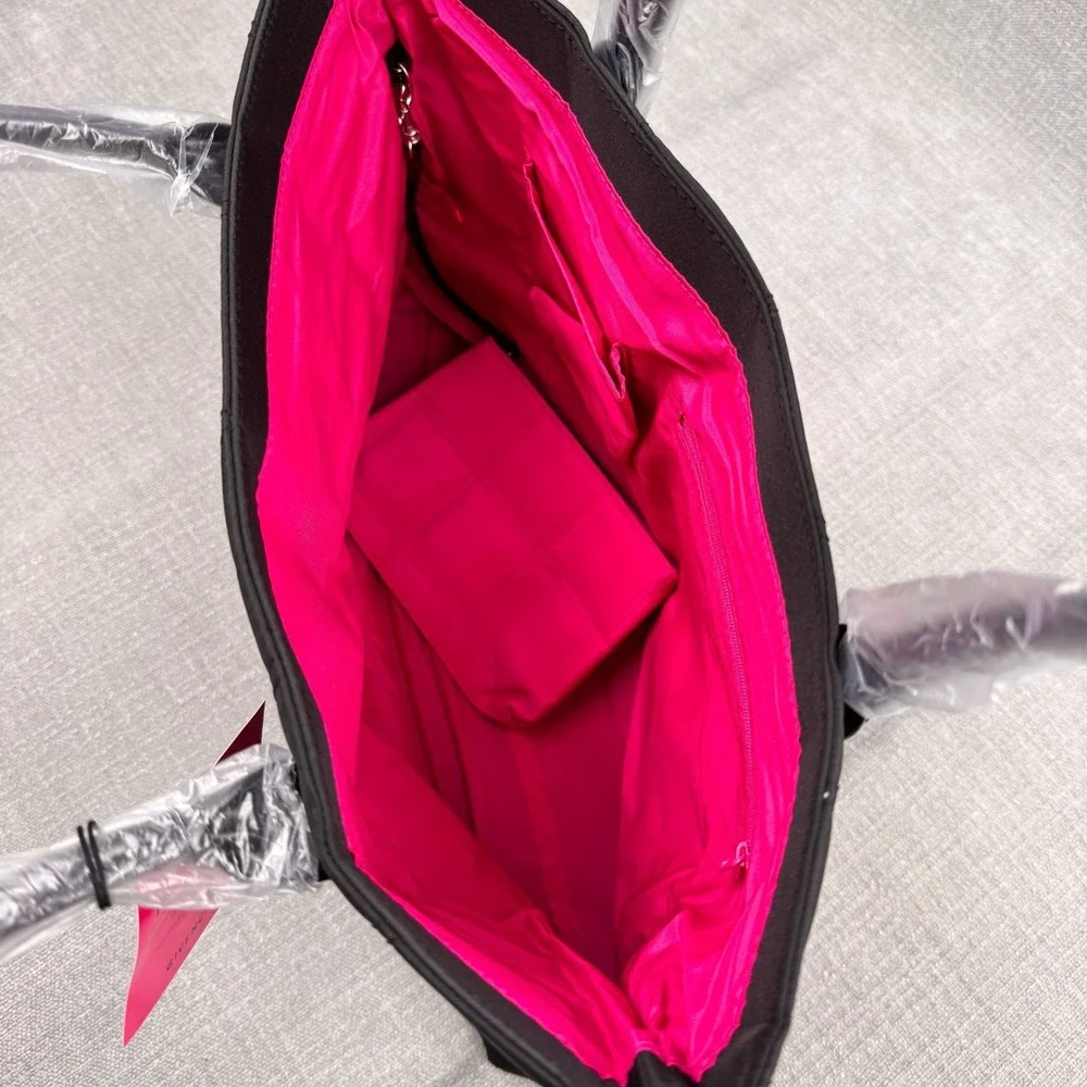 GIVENCHY Parfums Nylon Quilted Tote Bag Black Pink Lining Purse Pouch NWT